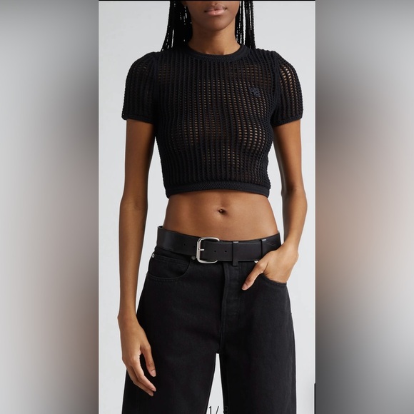 Short Sleeve Crochet Shrunken SweaterAlexander Wang
